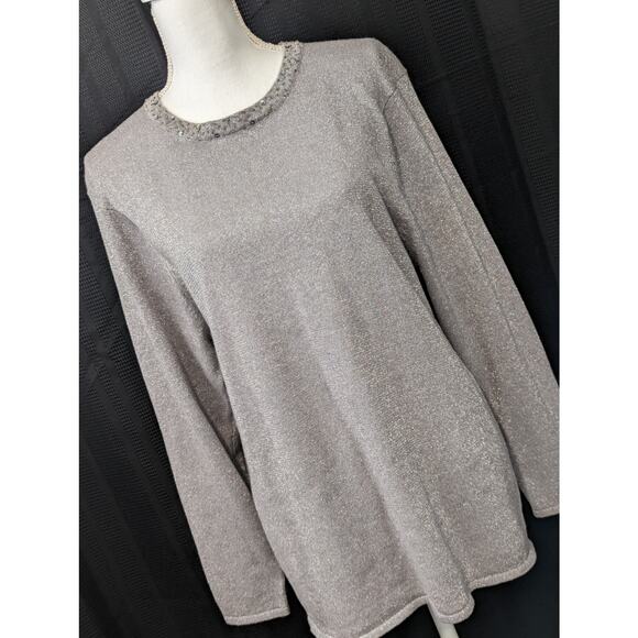 NWOT! PASSPORTS WOMAN! SHIMMERY SILVER GRAY BEADED, SEQUINNED SWEATER! SZ 1X - Picture 9 of 9